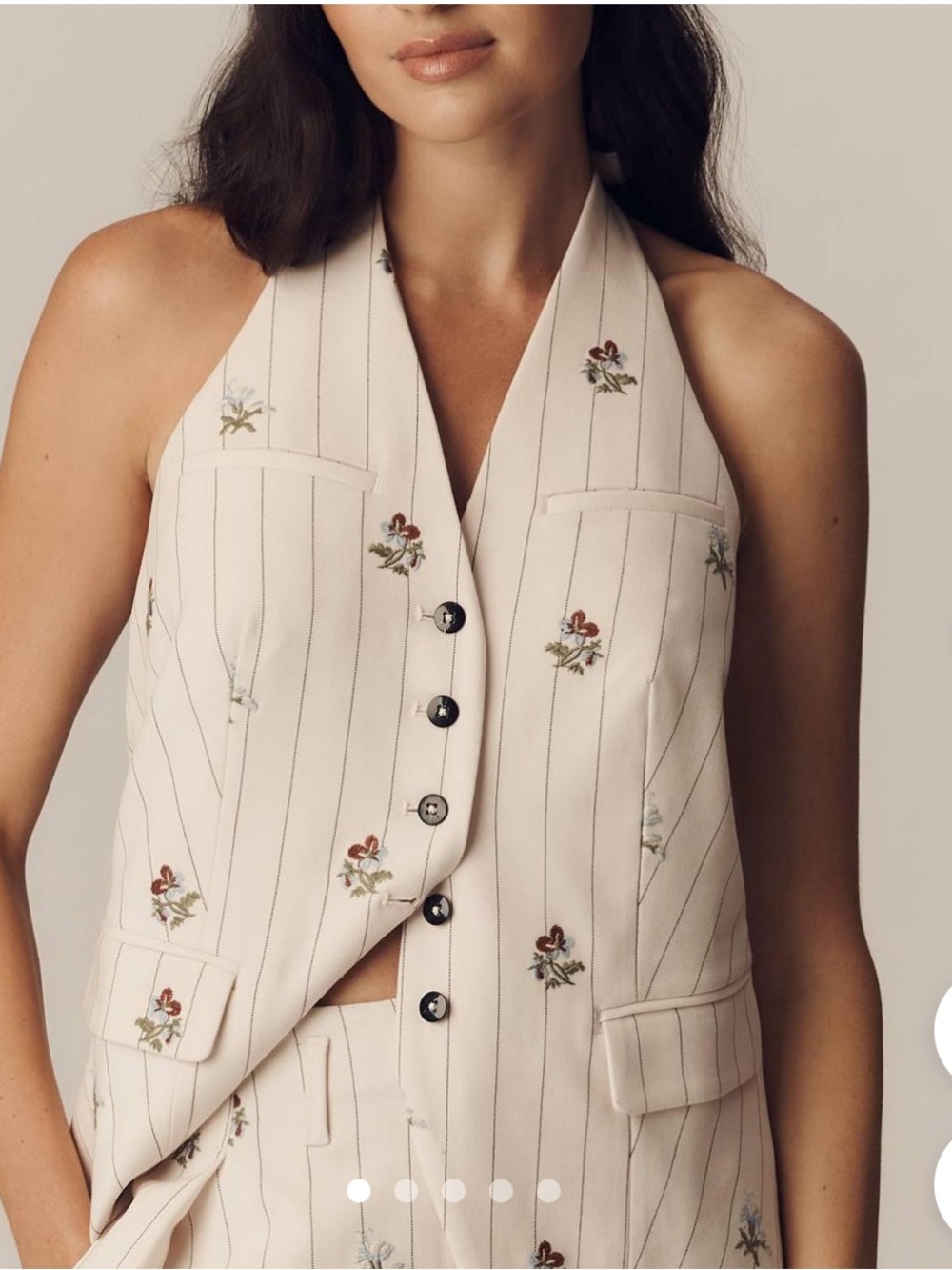 Maeve Cream Gilet Halter Embroidered Top
